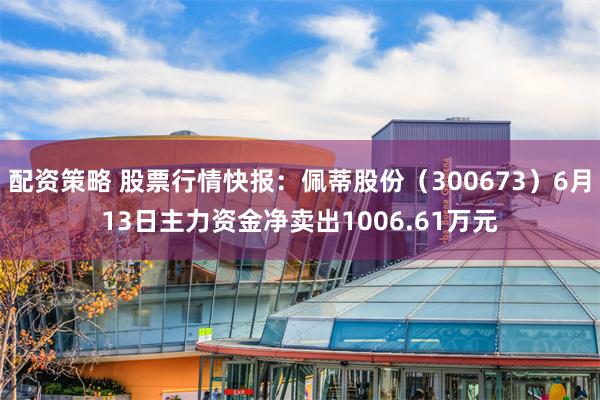 配资策略 股票行情快报：佩蒂股份（300673）6月13日主力资金净卖出1006.61万元